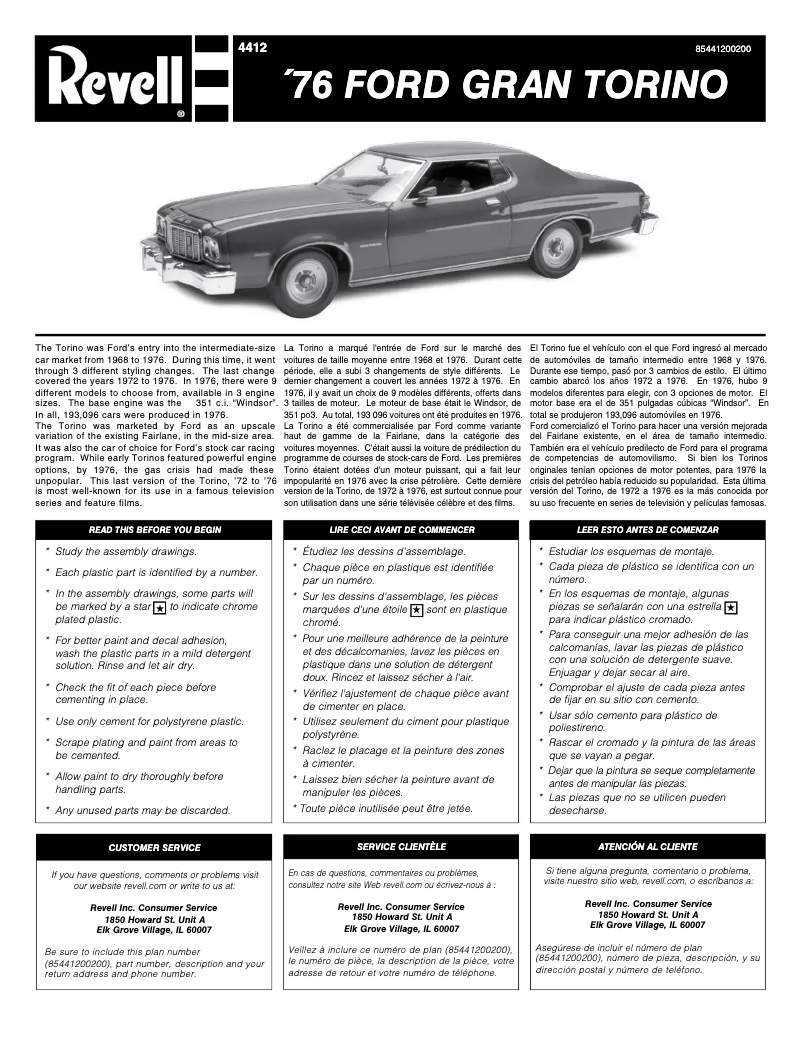 Page n°1 - Manuel utilisateur Revell '76 Ford Gran Torino