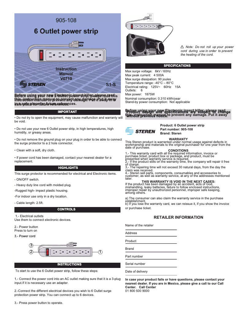 Page 1 de la notice Manuel utilisateur Steren 905-108