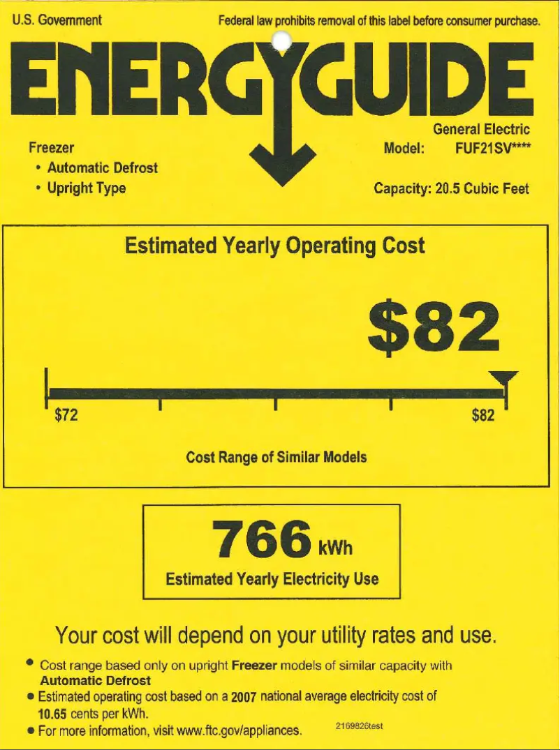 Page 1 de la notice Label énergétique GE FUF21SVRWW