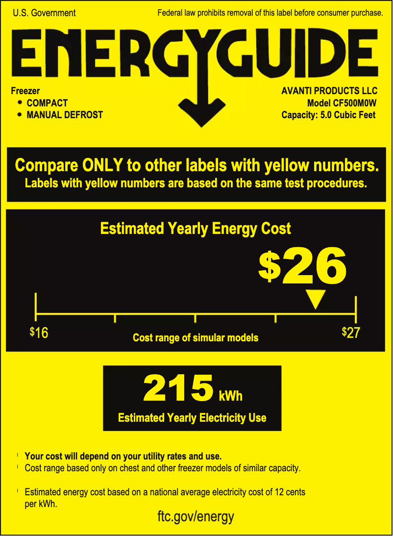 Page 1 de la notice Label énergétique Avanti CF500M0W