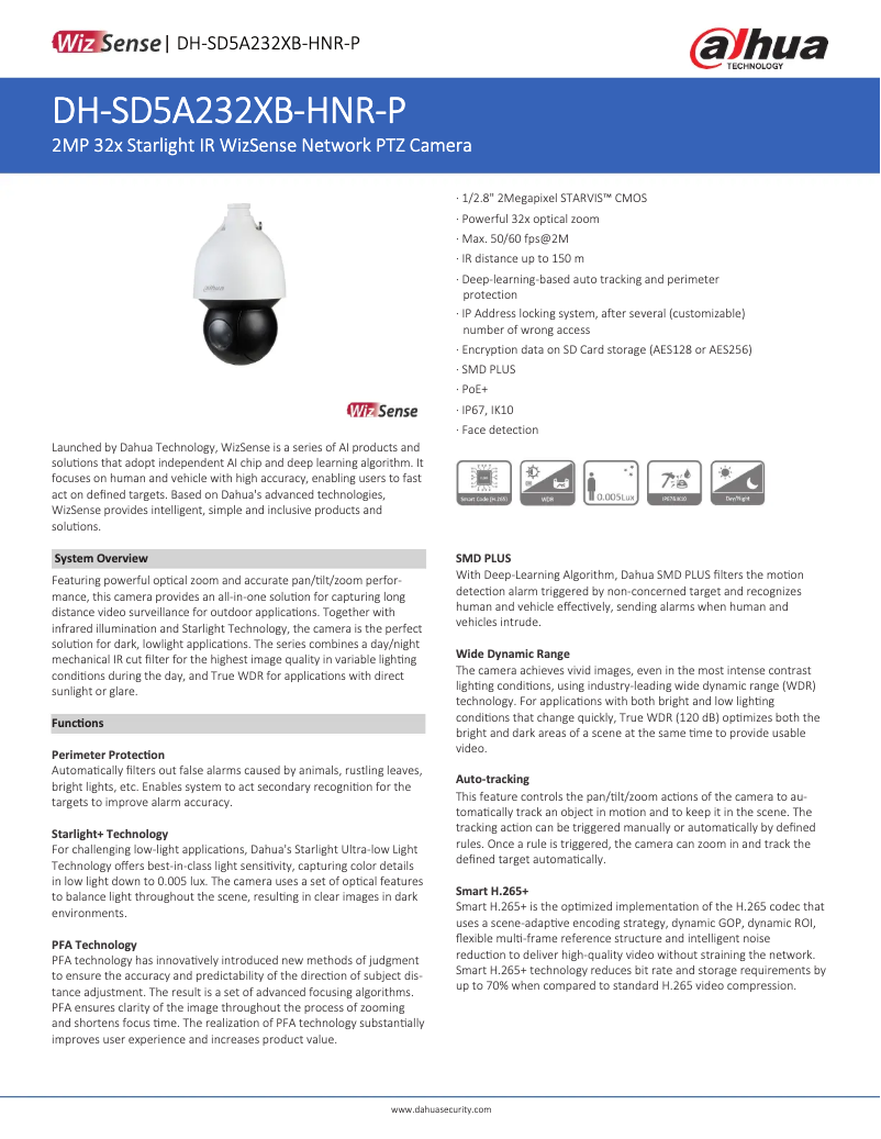 Page n°1 - Fiche technique Dahua Technology SD5A232XB-HNR-P