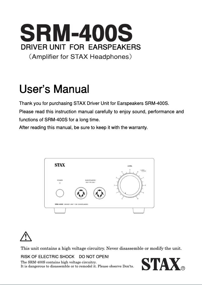 Page n°1 - Manuel utilisateur Stax SRM-400S