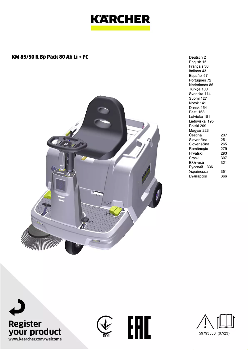 Page 1 de la notice Manuel utilisateur Kärcher KM 85/50 R Bp Pack 80Ah Li+FC