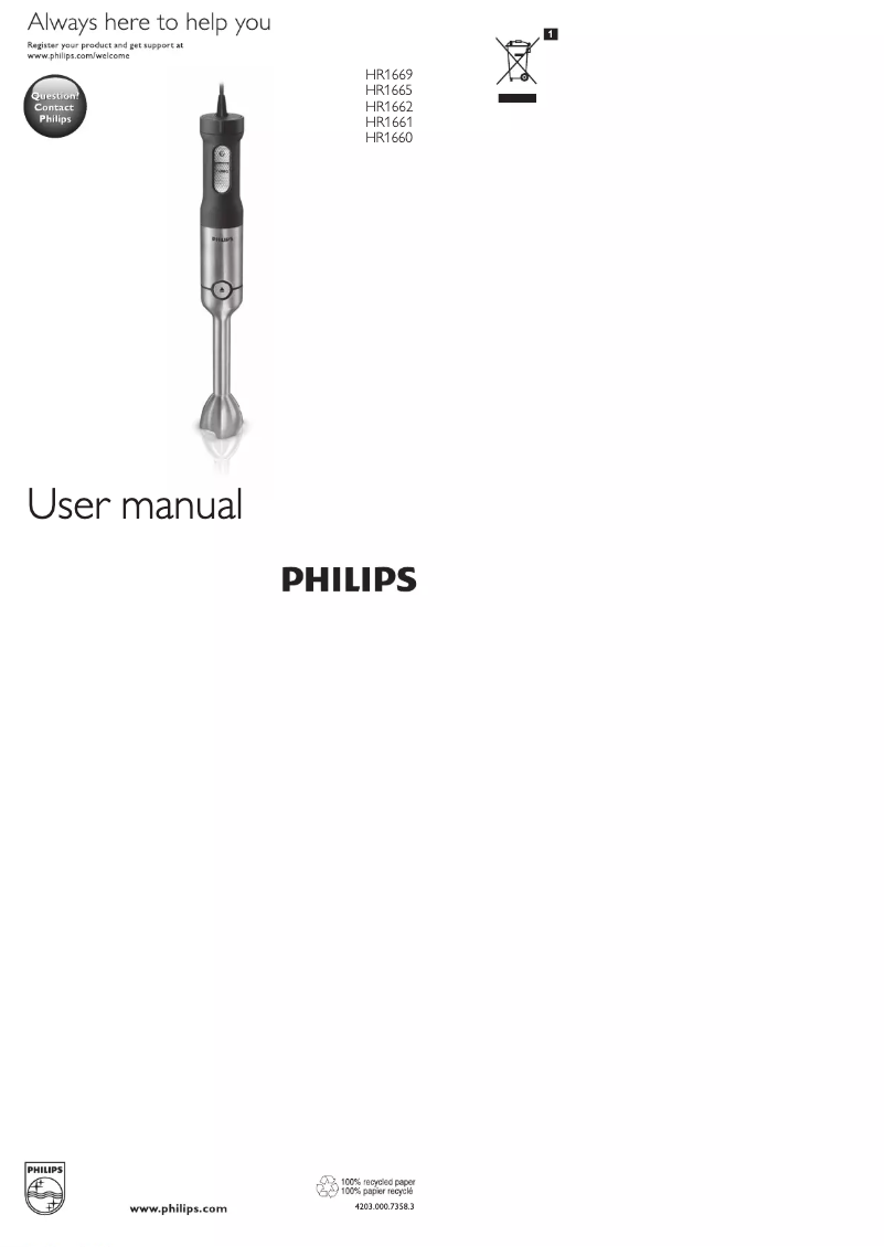 Page n°1 - Manuel utilisateur Philips Avance Collection HR1662