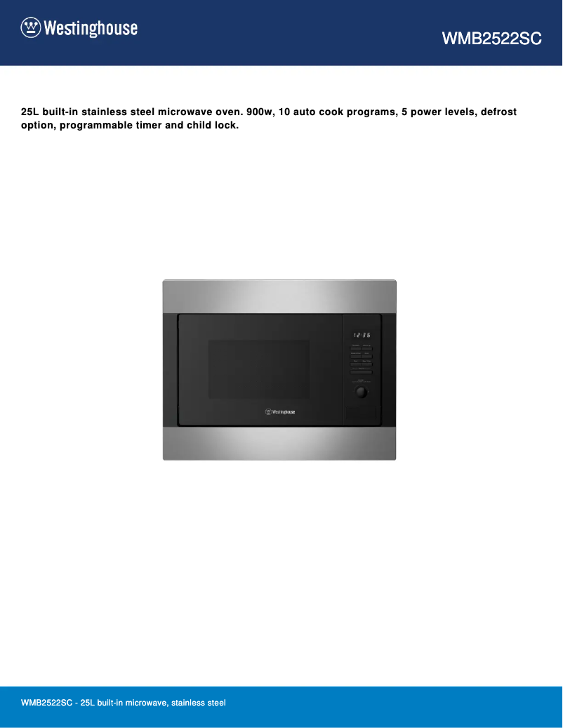 Page 1 de la notice Fiche technique Westinghouse WMB2522SC