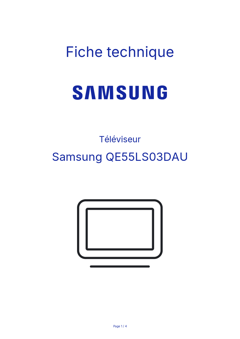 Page n°1 - Fiche technique Samsung QE55LS03DAU