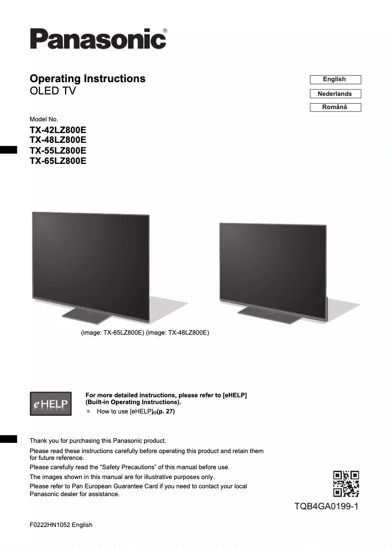 Page 1 de la notice Guide de démarrage rapide Panasonic TX-42LZ800E