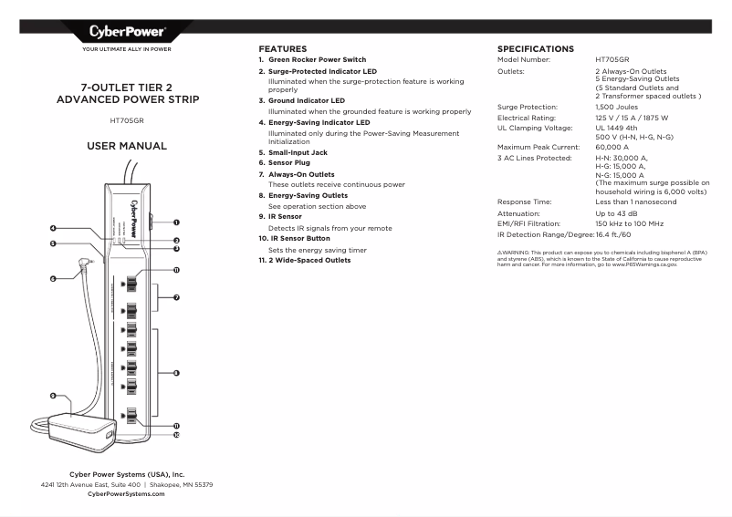 Page 1 de la notice Manuel utilisateur CyberPower HT705GR