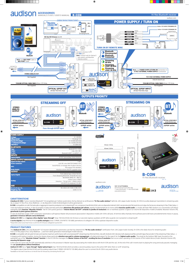 Page 1 de la notice Manuel utilisateur Audison B-CON