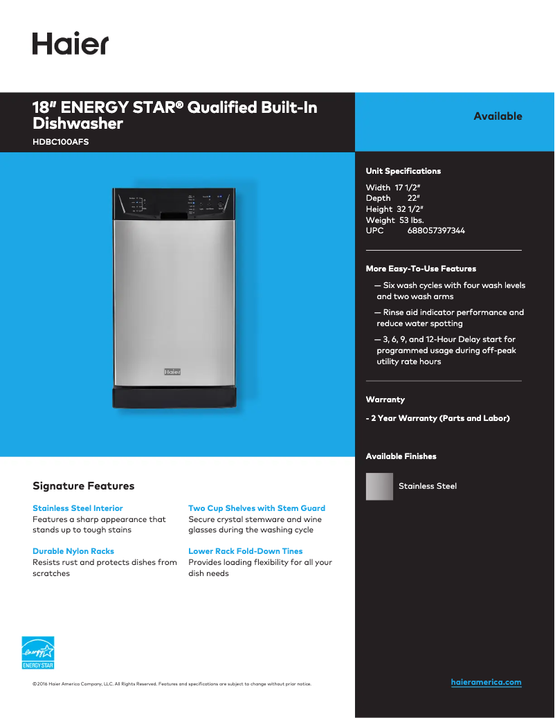 Page n°1 - Fiche technique Haier HDBC100AFS
