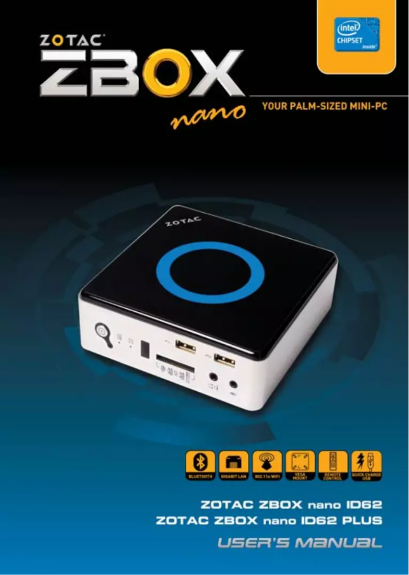 Page 1 de la notice Manuel utilisateur Zotac ZBOX nano ID62 PLUS