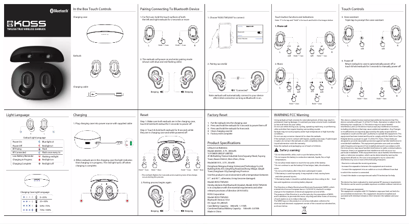 Page n°1 - Manuel utilisateur Koss TWS250i