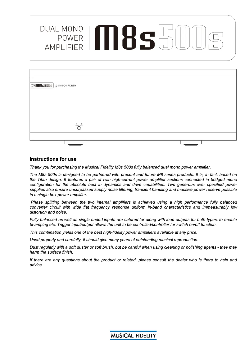 Image de la première page du manuel de l'appareil M8s-500s