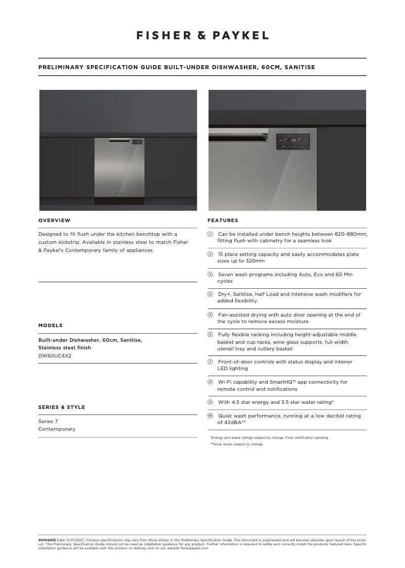 Page n°1 - Fiche technique Fisher & Paykel DW60UC4X2