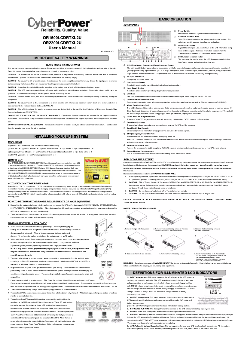 Page n°1 - Manuel utilisateur CyberPower Smart App Intelligent LCD/AVR