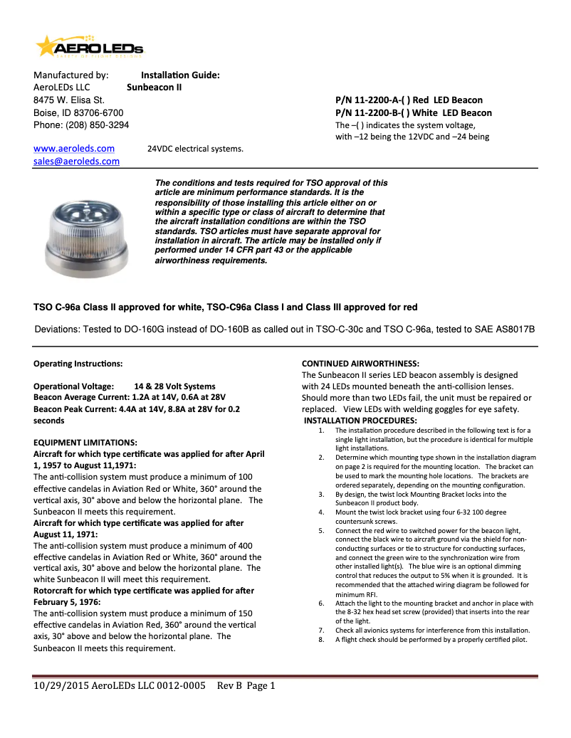 Image de la première page du manuel de l'appareil Sunbeacon II