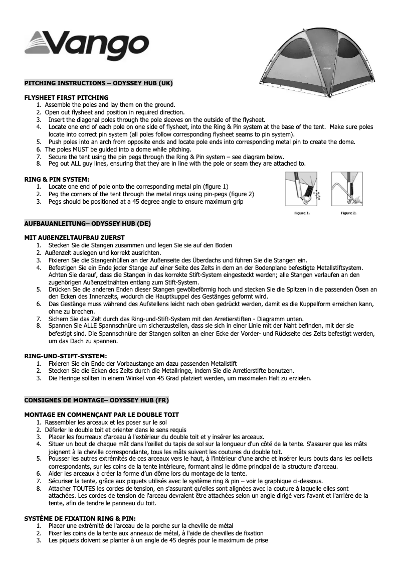 Page 1 de la notice Manuel utilisateur Vango Odyssey Hub Large