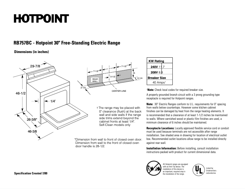 Page n°1 - Fiche technique Hotpoint RB757BCWH