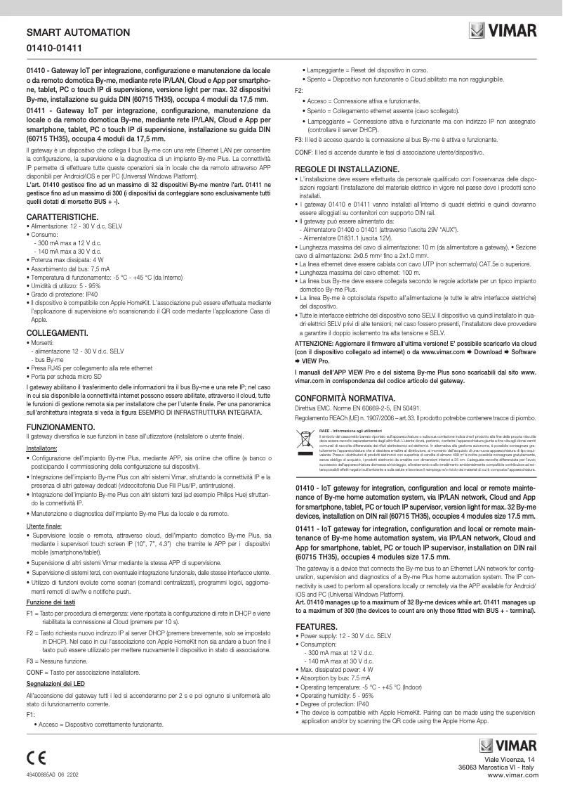 Page 1 de la notice Instructions / montage Vimar 01410