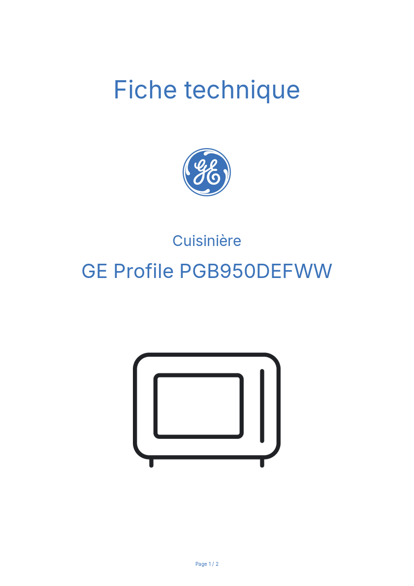 Page n°1 - Fiche technique GE Profile PGB950DEFWW