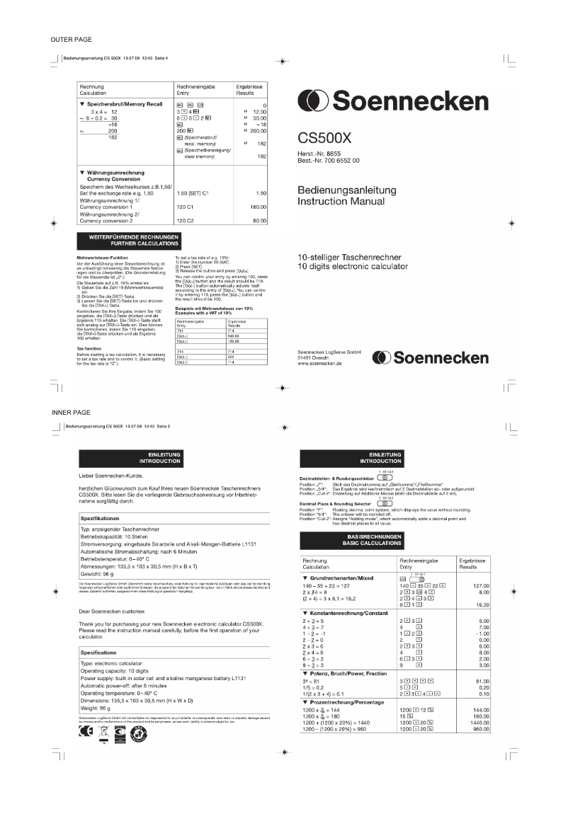 Page n°1 - Manuel utilisateur Soennecken CS500X