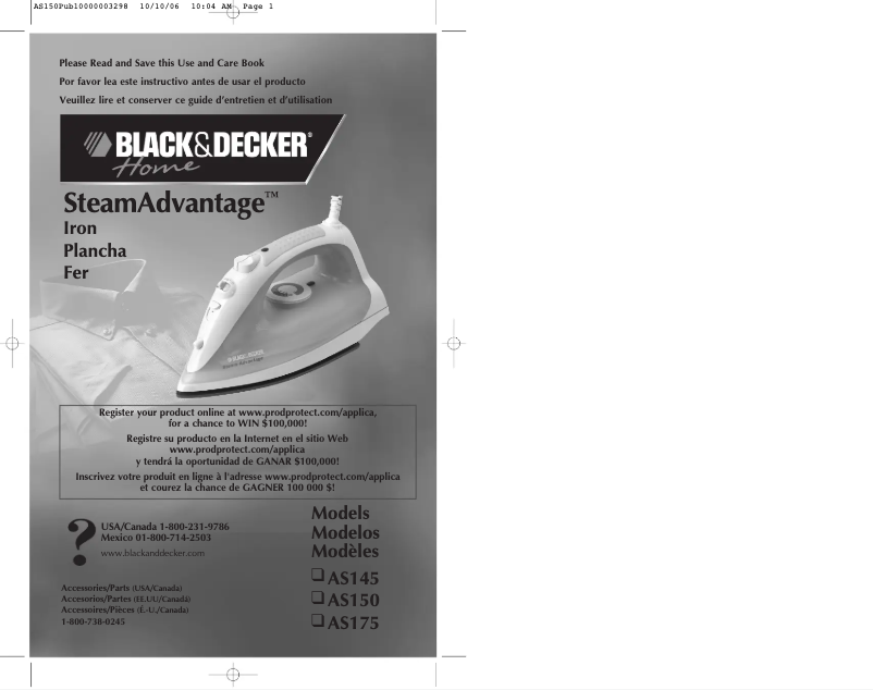 Page n°1 - Manuel utilisateur Black & Decker SteamAdvantage AS145