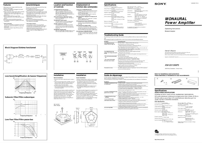 Page n°1 - Manuel utilisateur Sony XM-DS1300P5