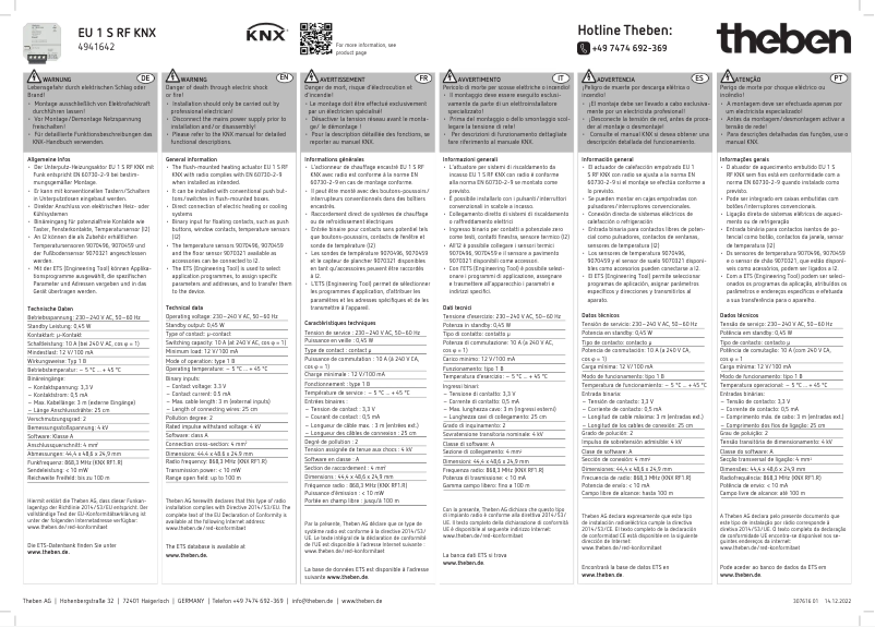 Page 1 de la notice Manuel utilisateur Theben EU 1 S RF KNX