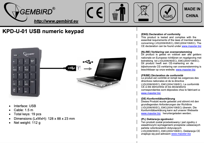 Page 1 of the manual User Manual Gembird KPD-U-01