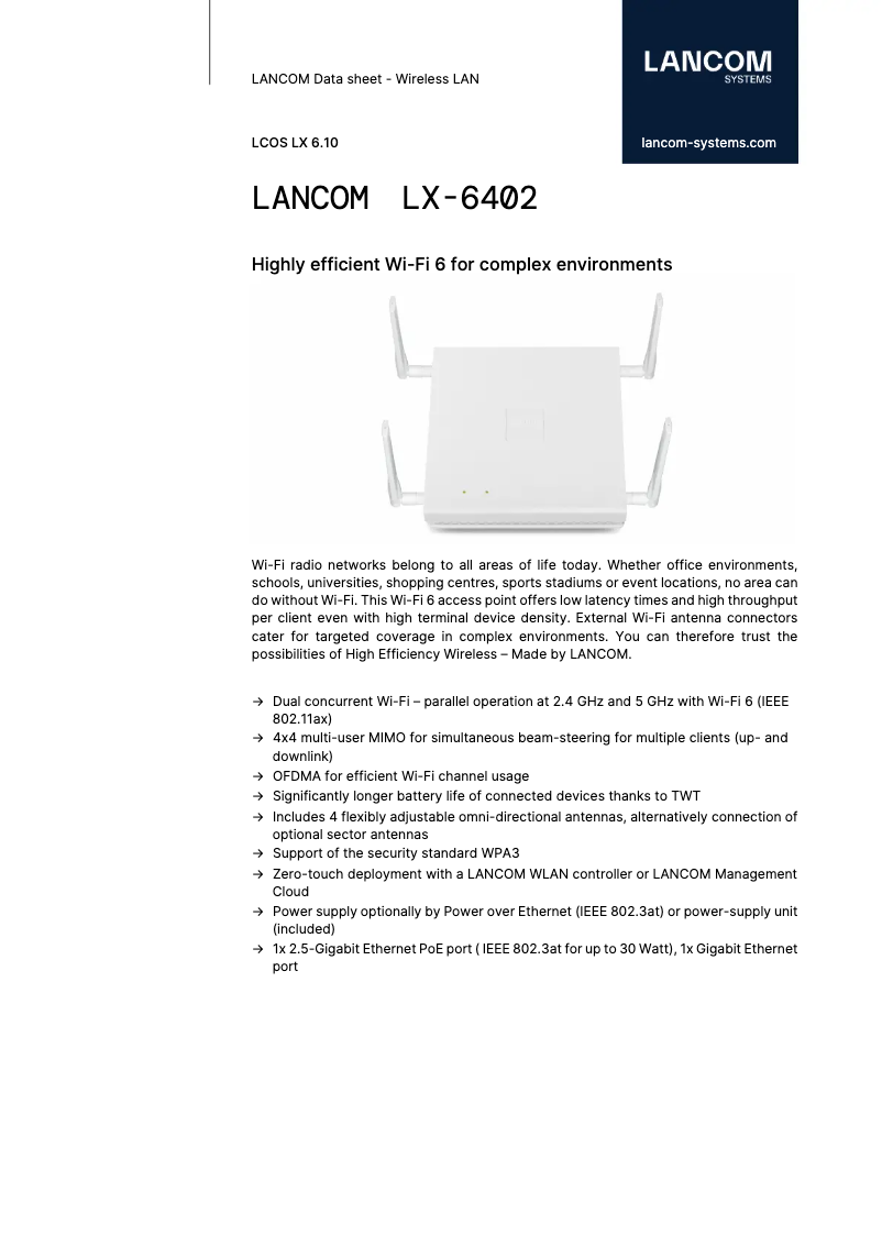 Page 1 de la notice Fiche technique Lancom LX-6402