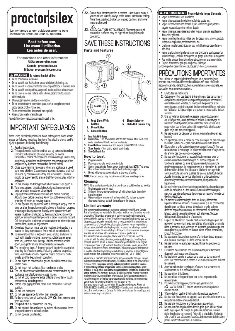 Page n°1 - Manuel d'utilisation et d'entretien Proctor Silex 24215PS
