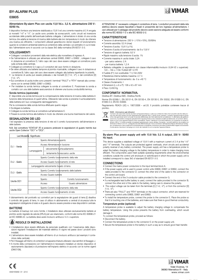Page 1 de la notice Instructions / montage Vimar 03805