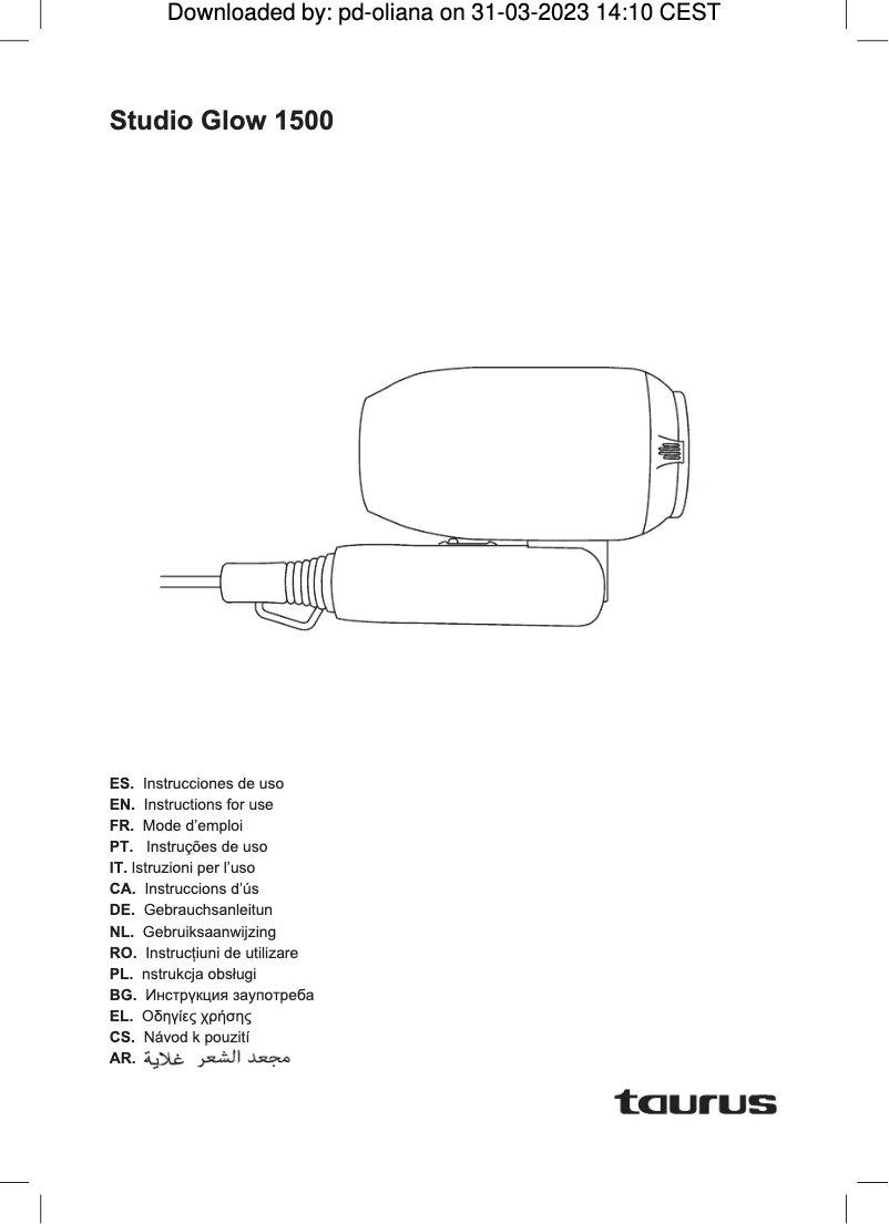 Page 1 de la notice Manuel utilisateur Taurus Studio Glow 1500