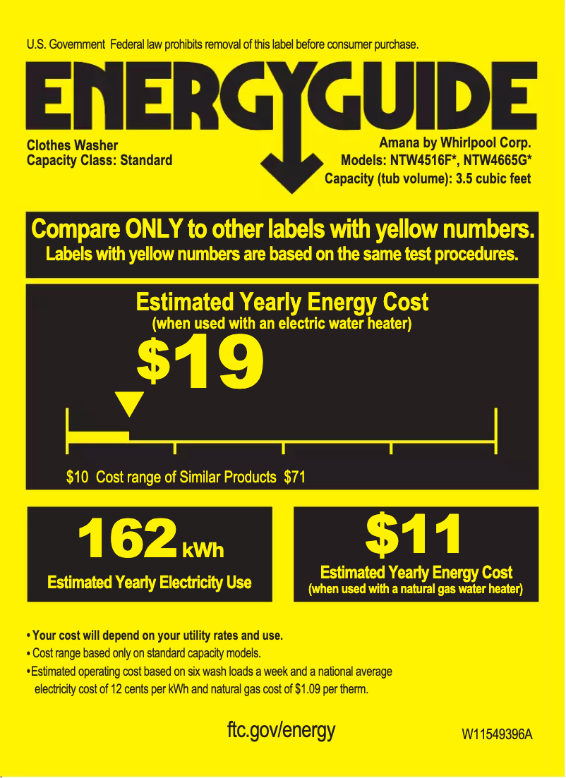 Page 1 de la notice Label énergétique Amana AMLAUNGD4655EW