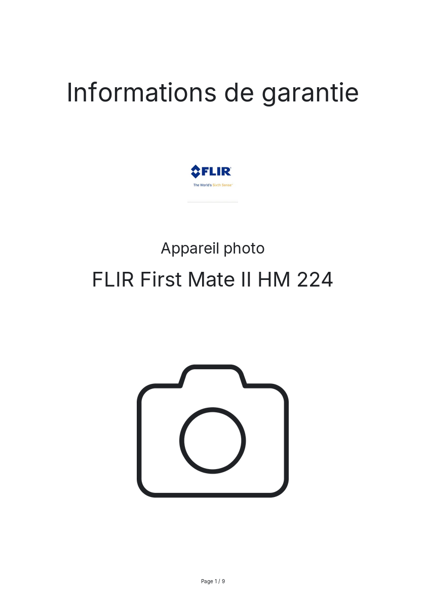 Page n°1 - Informations de garantie FLIR First Mate II HM 224