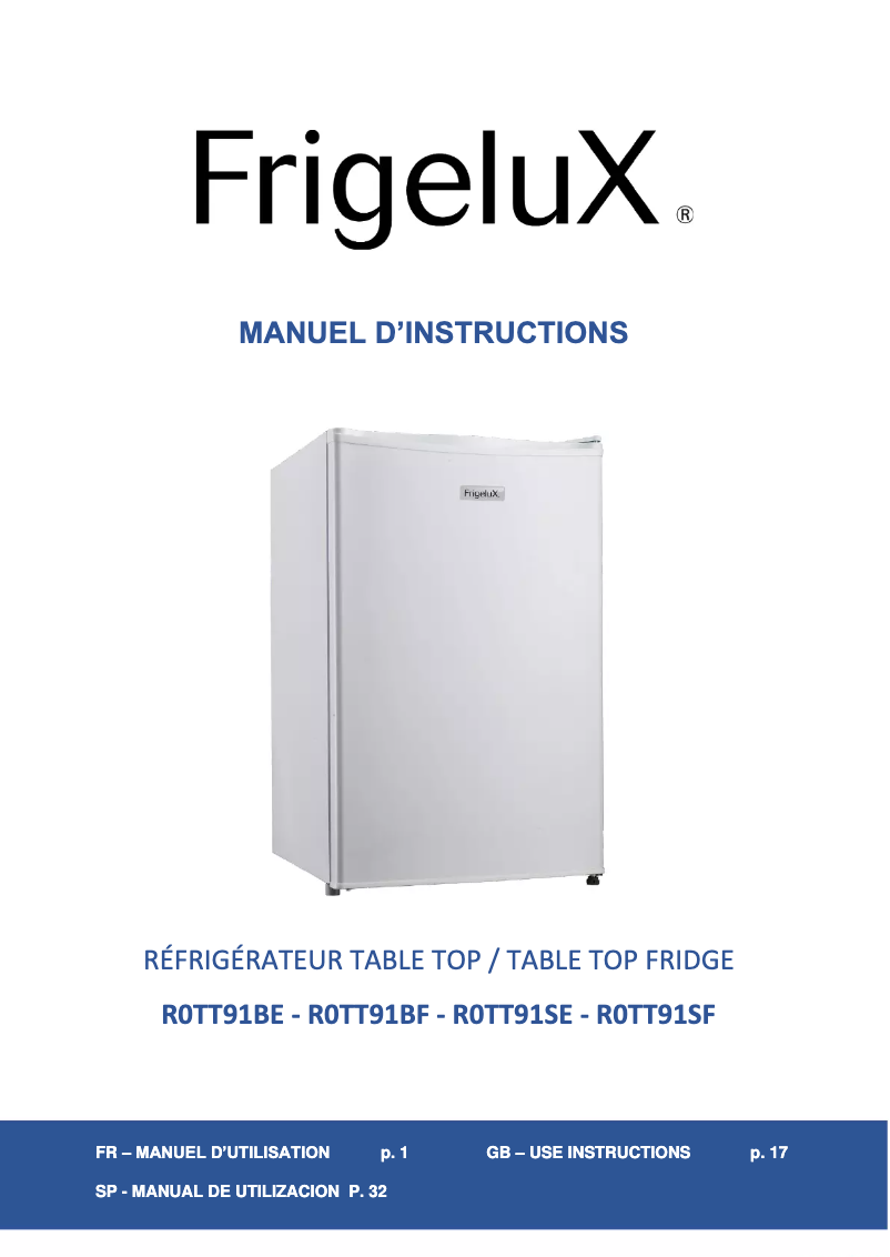 Page 1 de la notice Manuel utilisateur FrigeluX R0TT91BE