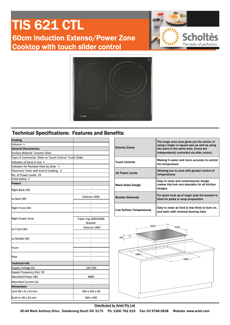 Page 1 de la notice Fiche technique Scholtès TIS 621 CT L