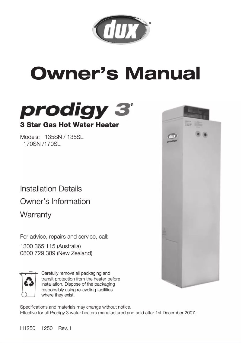 Image de la première page du manuel de l'appareil Prodigy 3 135SN