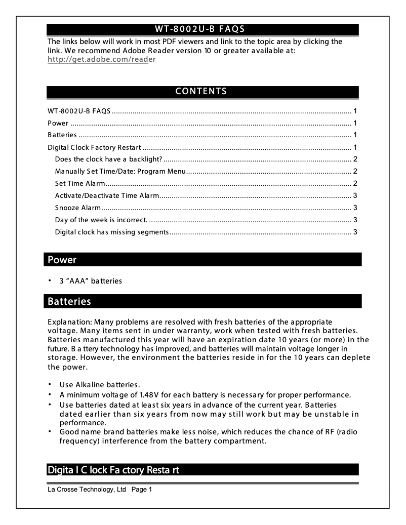 Page 1 de la notice FAQ La Crosse Technology WT-8002UV2-B
