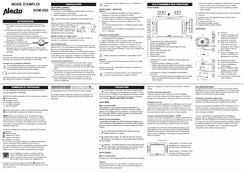Page 1 de la notice Manuel utilisateur Alecto DVM-250