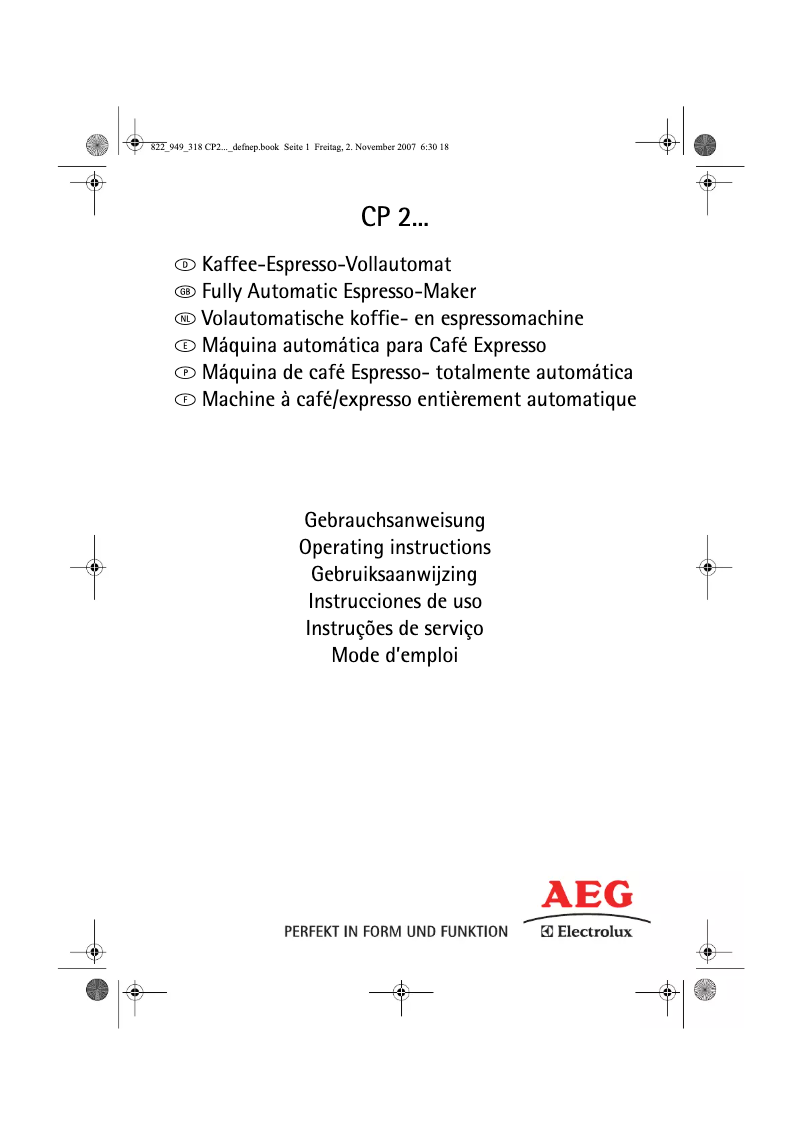 Image de la première page du manuel de l'appareil Cafe Perfetto CP 2700