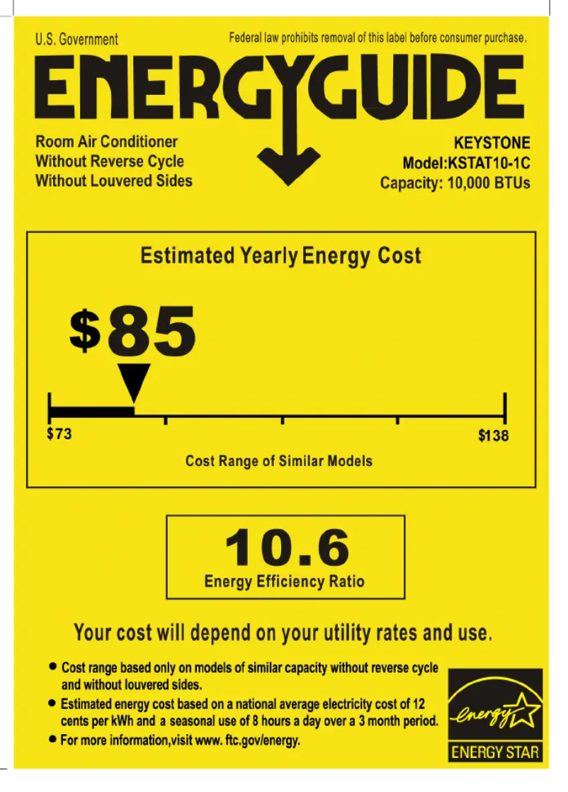 Page n°1 - Label énergétique Keystone KSTAT10-1C