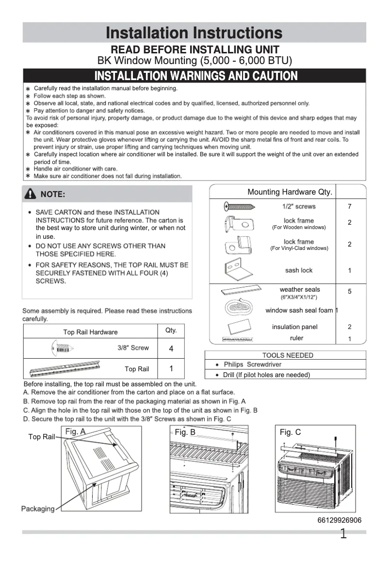 Page 1 de la notice Guide d'installation Frigidaire FFRE0633U1