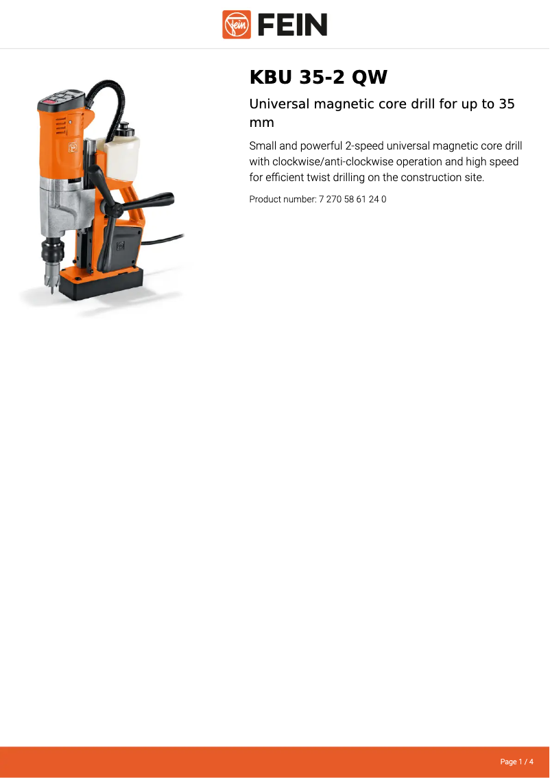 Page 1 de la notice Fiche technique Fein KBU 35-2 QW