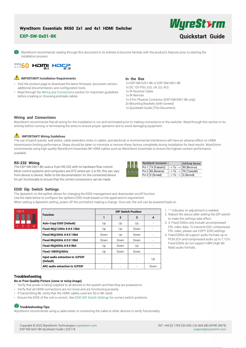 Page 1 de la notice Manuel utilisateur WyreStorm EXP-SW-0401