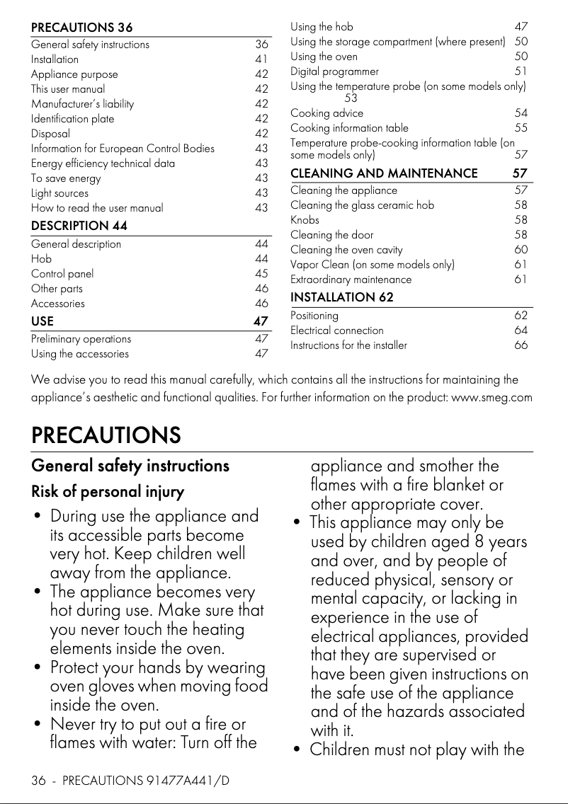 Page n°1 - Manuel utilisateur Smeg C91IEA2