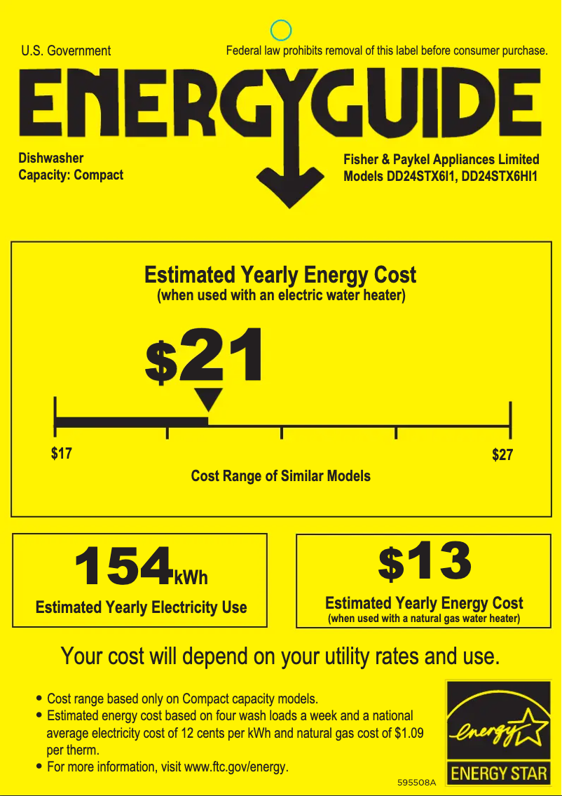Page 1 de la notice Label énergétique Fisher & Paykel DD24STX6I1