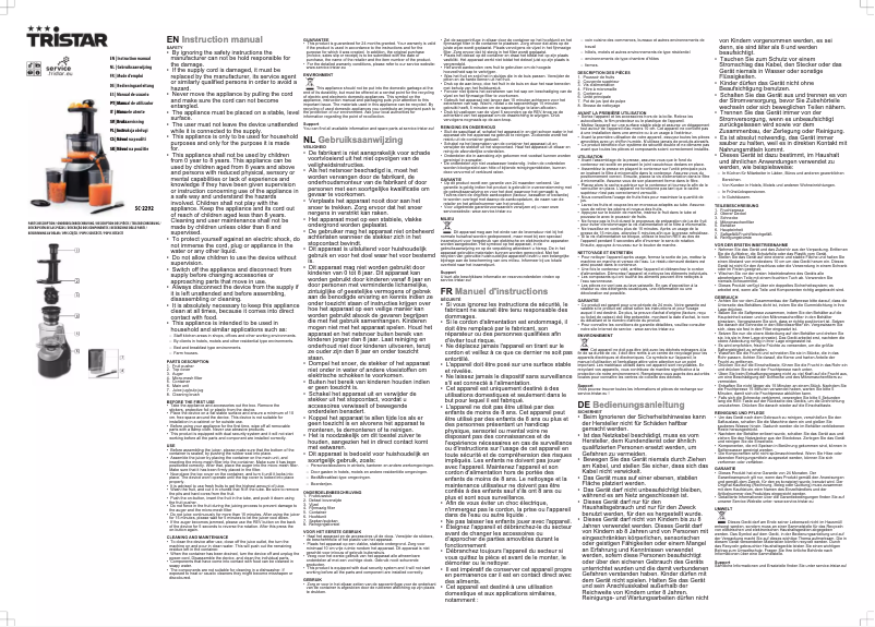 Page n°1 - Manuel utilisateur TriStar SC-2292