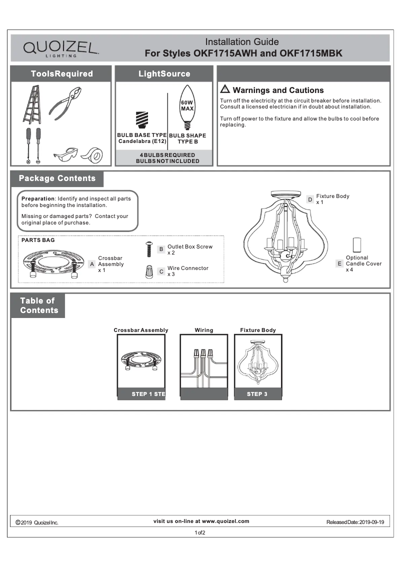 Página 1 del manual Manual de usuario Quoizel OKF1715AWH