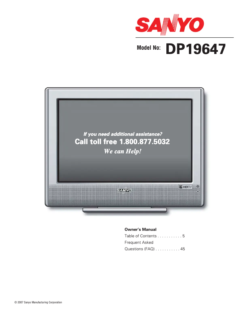 Page 1 of the manual User Manual Sanyo DP19647